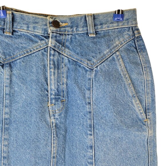 Vintage 80s Denim Mini Skirt Women Small 4 Light Wash Casual High Rise Blue Jean - Picture 12 of 14